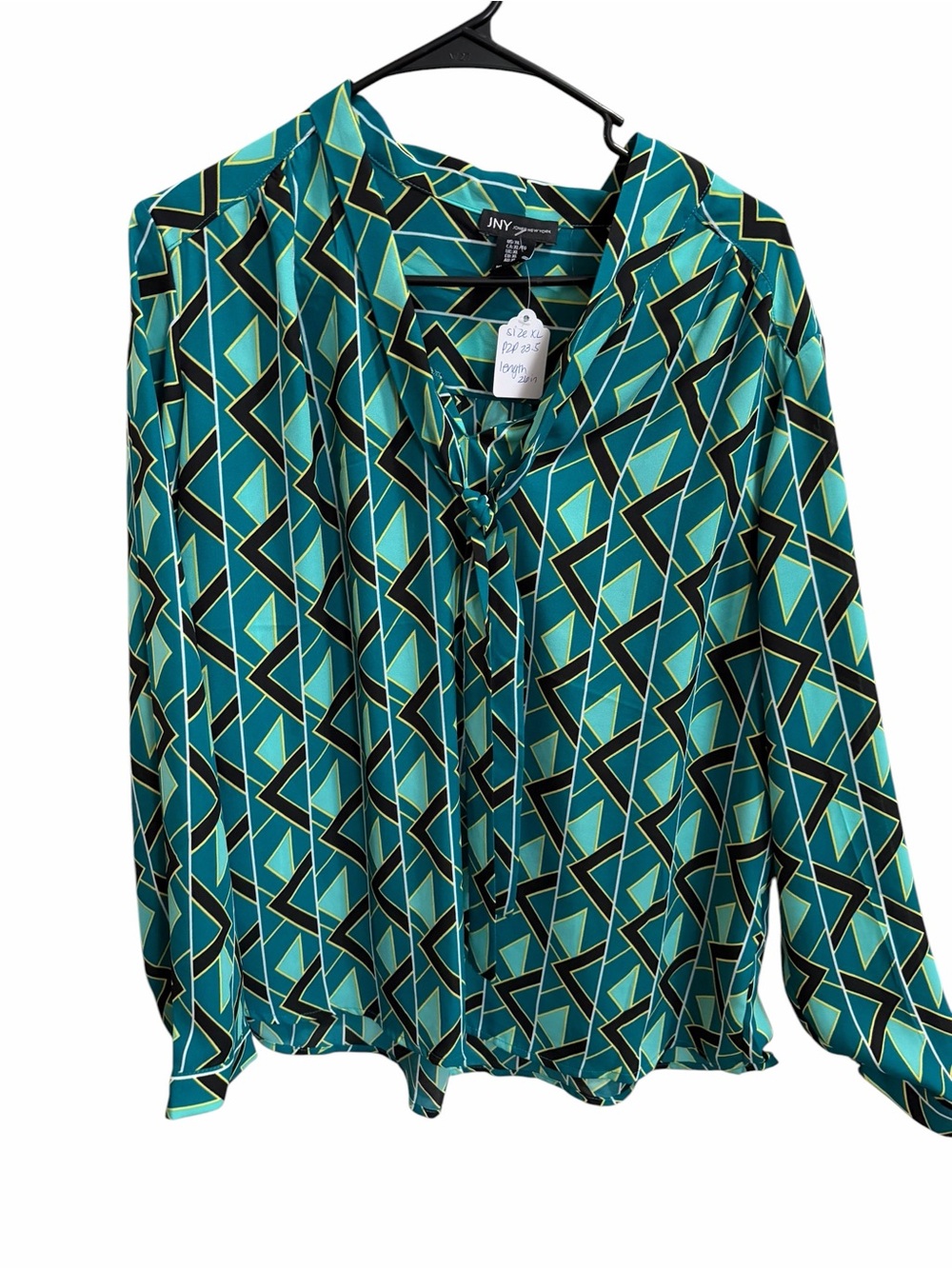 Jones New York Geometric Tie-Neck Blouse size XL